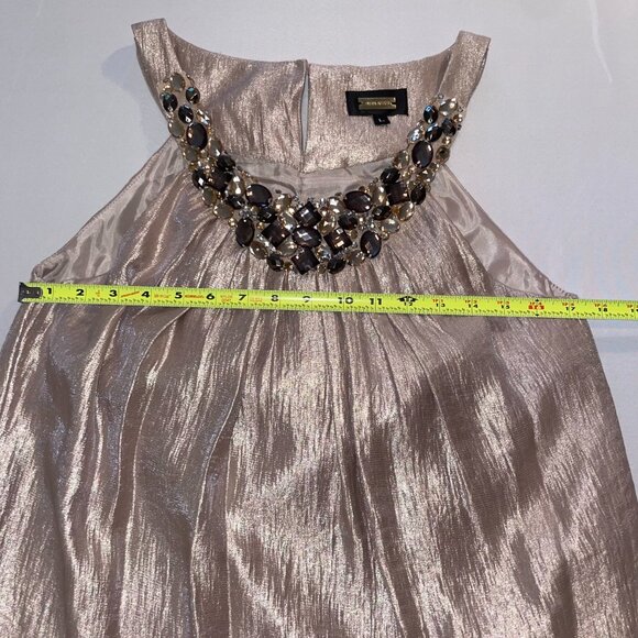 Alexia Admor Vintage Champagne Jeweled Collar Shift Dress Size Large - Picture 14 of 16